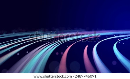 Abstract digital background of moving particles. Information space flow. Big data visualization. 3d