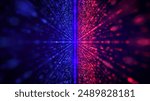 Abstract digital background red blue lines web. Brilliant colored lights are flying. Stargate made of defocused star lights. Opposite halves of good and evil, cold is hot. Information flow,