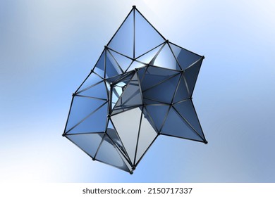 Abstract Digital Blue Plexus Shape 3d Illustration With Mirror Reflection On Blurred Background