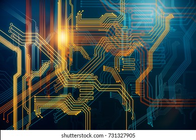 Abstract digital circuit background. Technology and computer hardware concept. 3D Rendering 