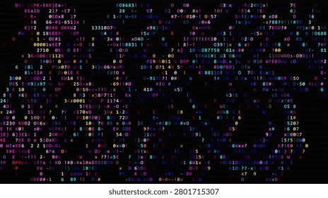 Abstract digital code with colorful alphanumeric characters