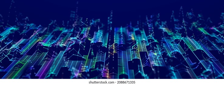 Abstract Digital Communication Points. Technological Background. Network Connection Structure. Color Plexus Effect. 3D Rendering