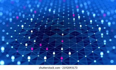 Abstract Digital Connection Dots And Lines Grid. Internet Network Technology Concept Background. Network Connection Structure.