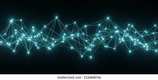 Abstract digital connection luminous dots and lines. Technology black backgound banner 3d illustration.