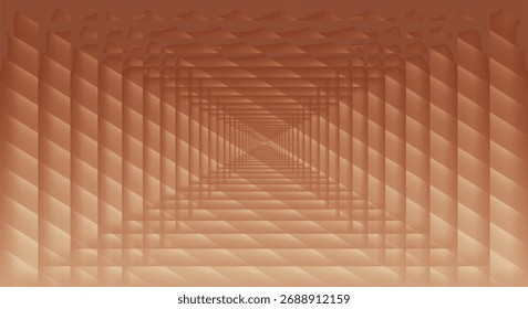 An abstract digital creation featuring a deep geometric tunnel with a repeating square pattern. The warm, rich copper tones and subtle gradient create a sense of luxury, depth, and infinite perspectiv