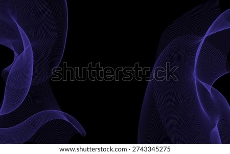 Abstract digital design features flowing purple net-like waves swirling symmetrically from the sides against absolute black space creating a dark modern visual composition.