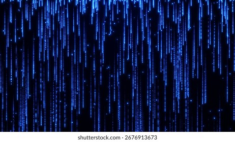 An abstract digital design featuring vertical blue lines resembling cascading rain or binary code. the glowing lines create a futuristic and techy vibe, ideal for representing data flow 