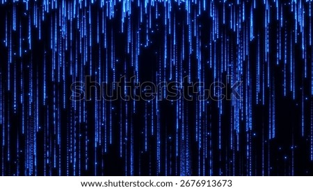 An abstract digital design featuring vertical blue lines resembling cascading rain or binary code. the glowing lines create a futuristic and techy vibe, ideal for representing data flow 