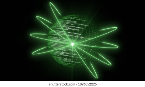 Abstract Digital Earth With Binary Code In Green Design On Black Background - Global Communication Network Concept - 3D-Illustration