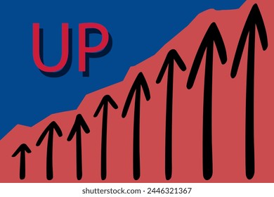 Abstract digital growing arrows up graph chart on technological blue low poly wireframe background. Boosting of business result concept. Polygonal finance glowing illustration. Success and Investment