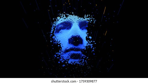 Abstract Digital Human Face.  Artificial Intelligence Concept Of Big Data Or Cyber Security. 3D Rendering