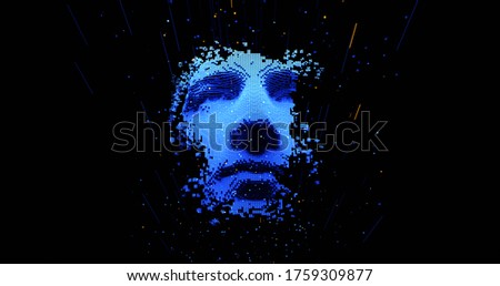 Abstract digital human face.  Artificial intelligence concept of big data or cyber security. 3D rendering