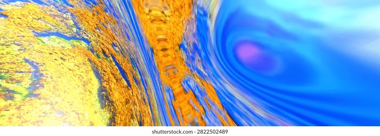 Abstract digital illustration of a blue vortex with orange and yellow contours spiraling toward a soft purple center. The composition combines cool and warm energy in a dynamic swirl for motion graphics, wallpapers, and futuristic design.