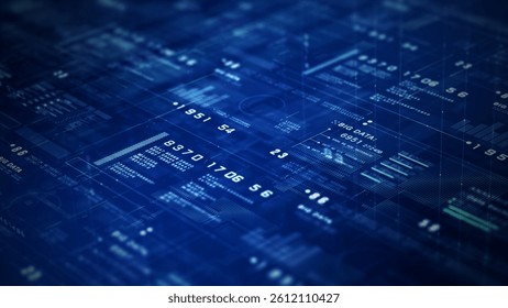 Abstract digital interface with big data analytics, futuristic information dashboard, and data visualization, representing technology, AI, and innovation. Technology abstract background	3d Rendering