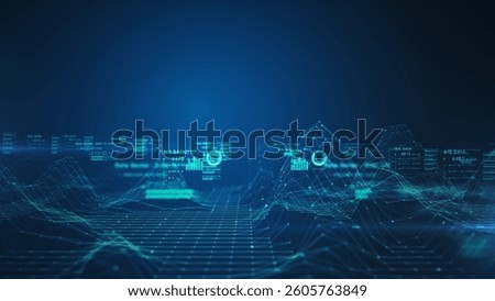 Abstract digital landscape with data visualization, Data analytics and technology network. Technology blockchain, and big data connection. Background 4k