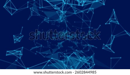 Abstract digital network with blue lines and nodes on dark background. Technology, connection, futuristic, cyberspace, data, grid