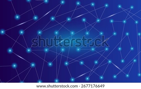 Abstract digital network with glowing dots and connecting lines on blue background. Perfect for technology, communication, blockchain, and futuristic data concepts