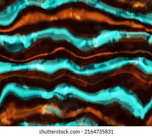 Abstract Digital Paint Tie Dye Horizontal Wavy Stripes Lines Seamless Pattern Blurred Batik Background