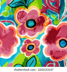 Abstract Digital Paint Watercolor Flowers   Leaves Seamless Pattern Tie Dye Gradient Background