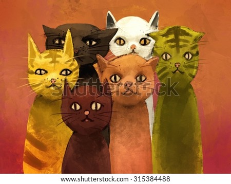 abstract digital painting of cats, oil color on canvas texture