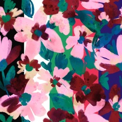Resumen Pintura Digital Gouache Pincel Atrapar Peony Poppy Flores Botánicas Y Deja Un Patrón Sin Soldadura Aislado Fondo De Rayas Multicolor