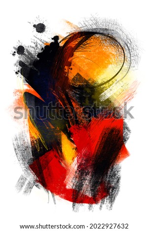 Abstract digital painting on paper texture with hand drawn brush strokes in Kandinsky or Hartung style, modern, contemporary art for decoration, postcard, book cover, background