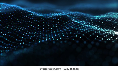 Abstract digital particle wave abstract background. Cyber or technology background. 3d renderig.