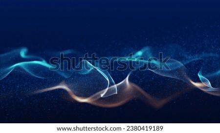 Abstract digital particles wave form network 3d illustration