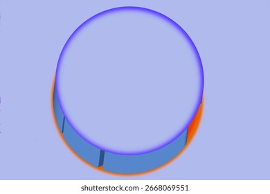 an abstract digital rendering or a graphic design element. The image displays a large, light purple circle with a glowing purple outline, seemingly resting on a blue, cylindrical base.