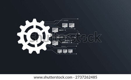 An abstract digital representation of a gear with connected circuits, symbolizing innovation and automation in technology.