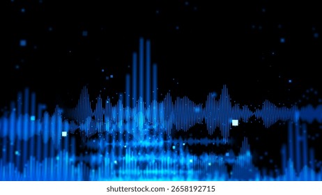 Abstract Digital Sound Wave Pattern in Blue with Bokeh Effect and Futuristic Atmosphere