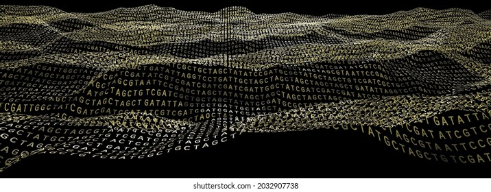 Abstract digital stream of DNA code. 3D rendering