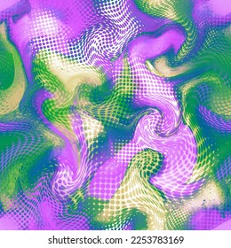 Abstract Digital Watercolor Painting Psychedelic Half Tone Geometric Marble Swirls Brush Strokes Seamless Pattern Tie Dye Gradient Background