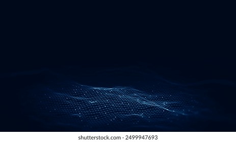 Abstract Digital Wave Particles Background. Abstract Waving Particle Technology Background Design with wave moving dots and lines flow particles. Big data connection, Technology digital background.