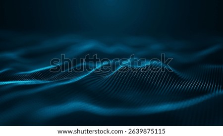 An abstract digital wave pattern that features illuminated blue dots against a dark backdrop, creating depth. Weave effect. 3D Abstract illustration.
