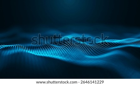 An abstract digital wave pattern that features illuminated blue dots against a dark backdrop, creating depth. Weave effect. 3D Abstract illustration.