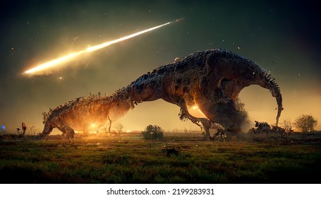 Abstract Dinosaur Shape On A Field With A Crashing Meteor