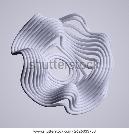 abstract distorted round shape made of white wavy tubes, isolated on neutral background. Futuristic geometric object, 3d rendering. Minimalist wallpaper