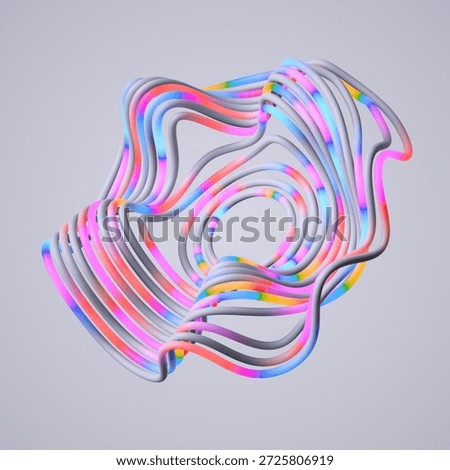 abstract distorted round shape made of multicolored tubes, isolated on neutral background. Futuristic geometric object, 3d rendering