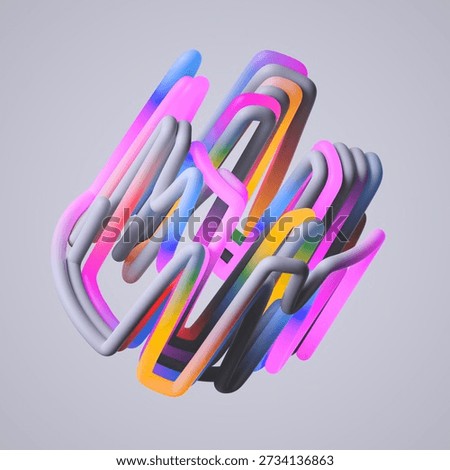 abstract distorted shape made of multicolored tubes, isolated on white background. Unique geometric object, 3d render