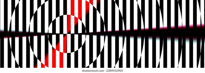 Abstract distortion curves and geometry fractal swirl shape in black white and red colors on panoramic banner. Circle geometrical sinthwave techno stripe design and have copy space for text	 - Powered by Shutterstock