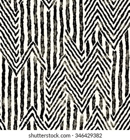 Abstract distressed striped zigzag motif. Seamless pattern.