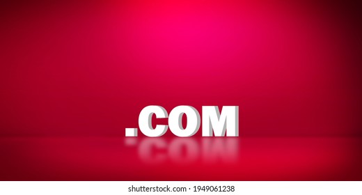 Abstract Dot Com Domain Style Backdrop With 3D Rendered Room And Text. Website Address Background In Red.