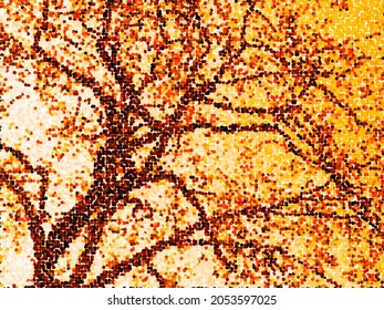 Abstract Dot Pattern Art  Pointillism  Orange Sky   Tree 