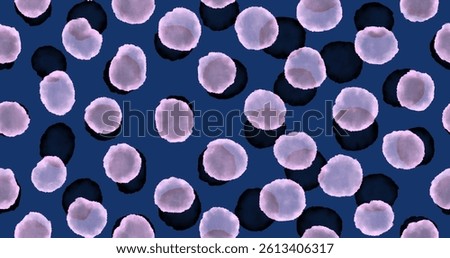 Abstract Dotted Seamless Pattern. Hand Painted Print With Irregular Pink And Black Dots On A Dark Blue Background. Simple Endless Print Made Of Beige Stains. Watercolor Painting-like Abstract Pattern.