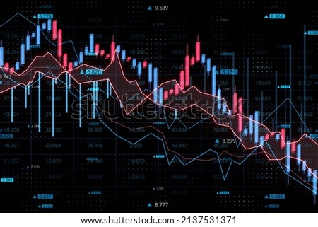 Abstract downward forex chart on dark background. Crisis and collapse concept. 3D Rendering