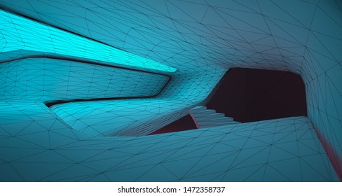 Abstract drawing architectural white interior of a minimalist house with color gradient neon lighting. 3D illustration and rendering. - Shutterstock ID 1472358737