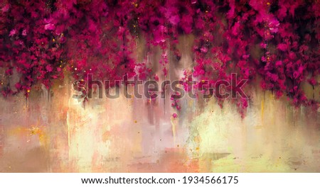 abstract drawing of flowers with splashes gold under painting on canvas