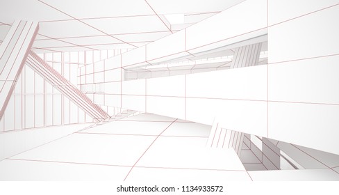 Abstract drawing white parametric interior. Polygon black drawing. 3D illustration and rendering.