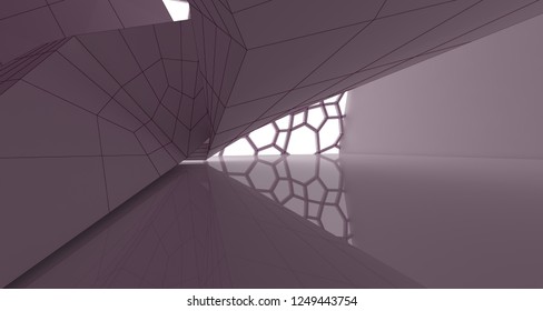 Abstract drawing white parametric interior.3D illustration and rendering.